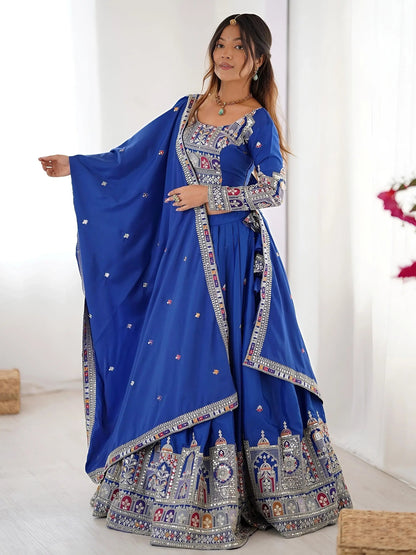 Artistic Royal Blue Sequins Crepe Silk Event Wear Lehenga Choli With Dupatta
