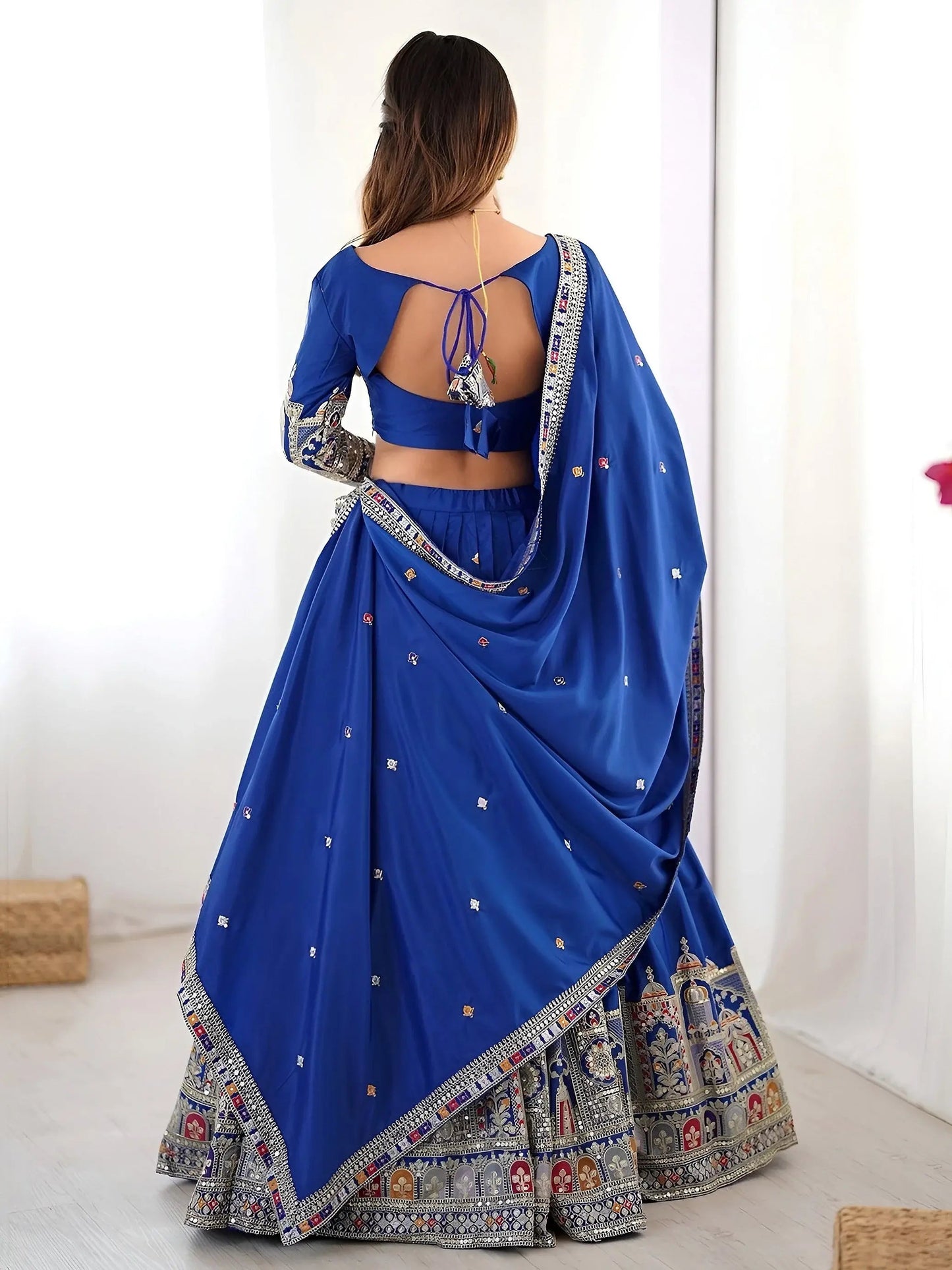 Artistic Royal Blue Sequins Crepe Silk Event Wear Lehenga Choli With Dupatta