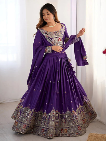 Grand Purple Sequins Embroidery Crepe Silk Evening Wear Lehenga Choli