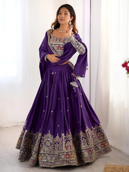 Grand Purple Sequins Embroidery Crepe Silk Evening Wear Lehenga Choli