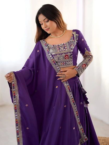 Grand Purple Sequins Embroidery Crepe Silk Evening Wear Lehenga Choli
