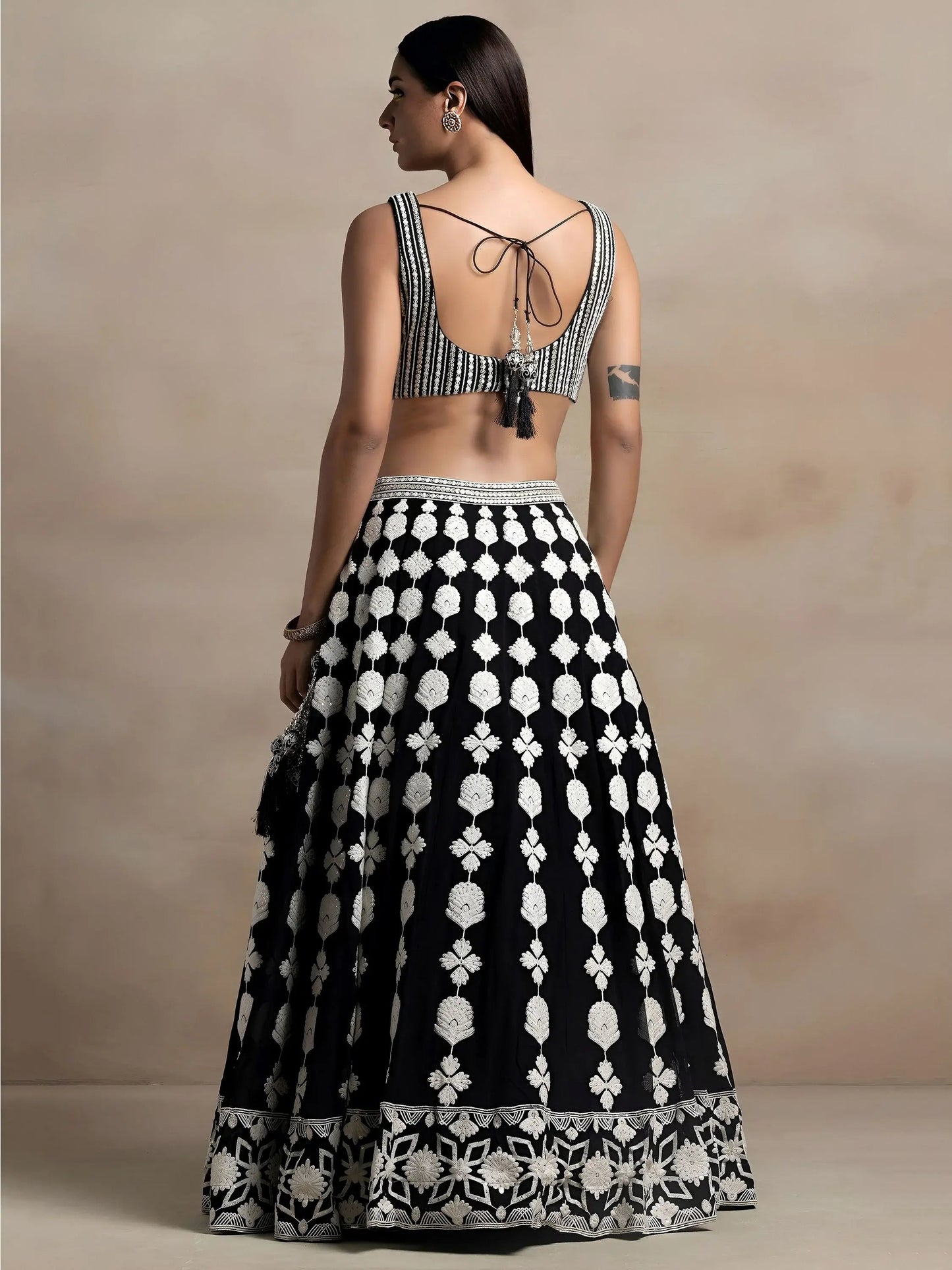 Astonishing Black Thread Work Georgette Lehenga Choli With Dupatta