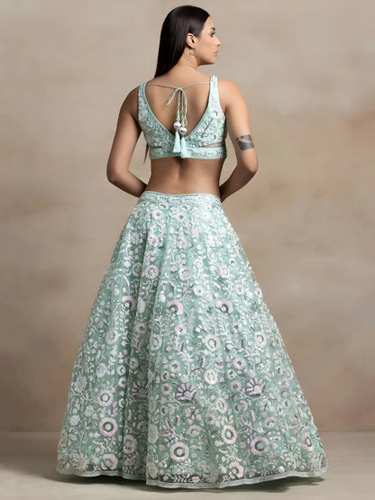 Beautiful Blue Sequins Net Engagement Wear Lehenga Choli With Dupatta