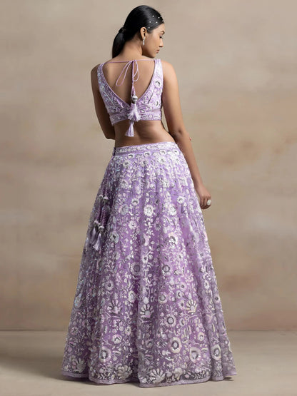 Surprising Lavender Sequins Net Reception Wear Lehenga Choli