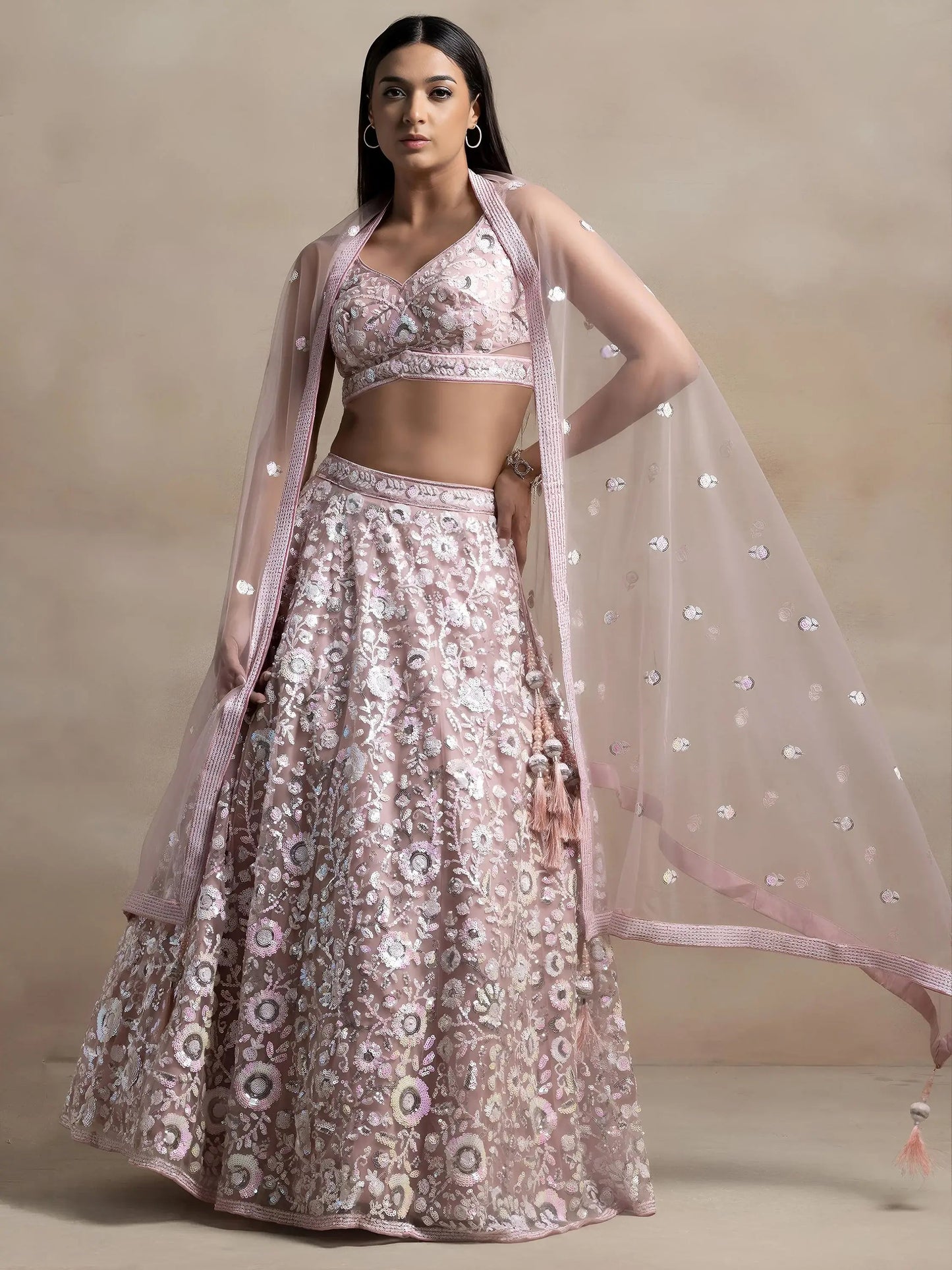 Wonderful Pink Sequins Net Party Wear Lehenga Choli With Dupatta