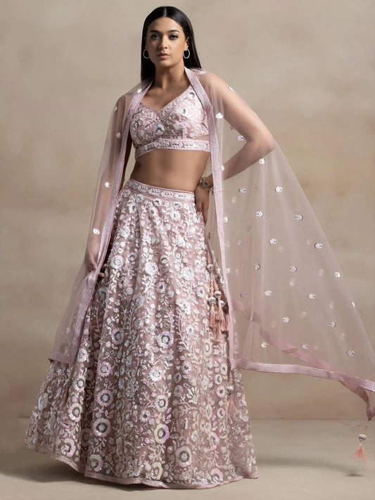 Wonderful Pink Sequins Net Party Wear Lehenga Choli With Dupatta