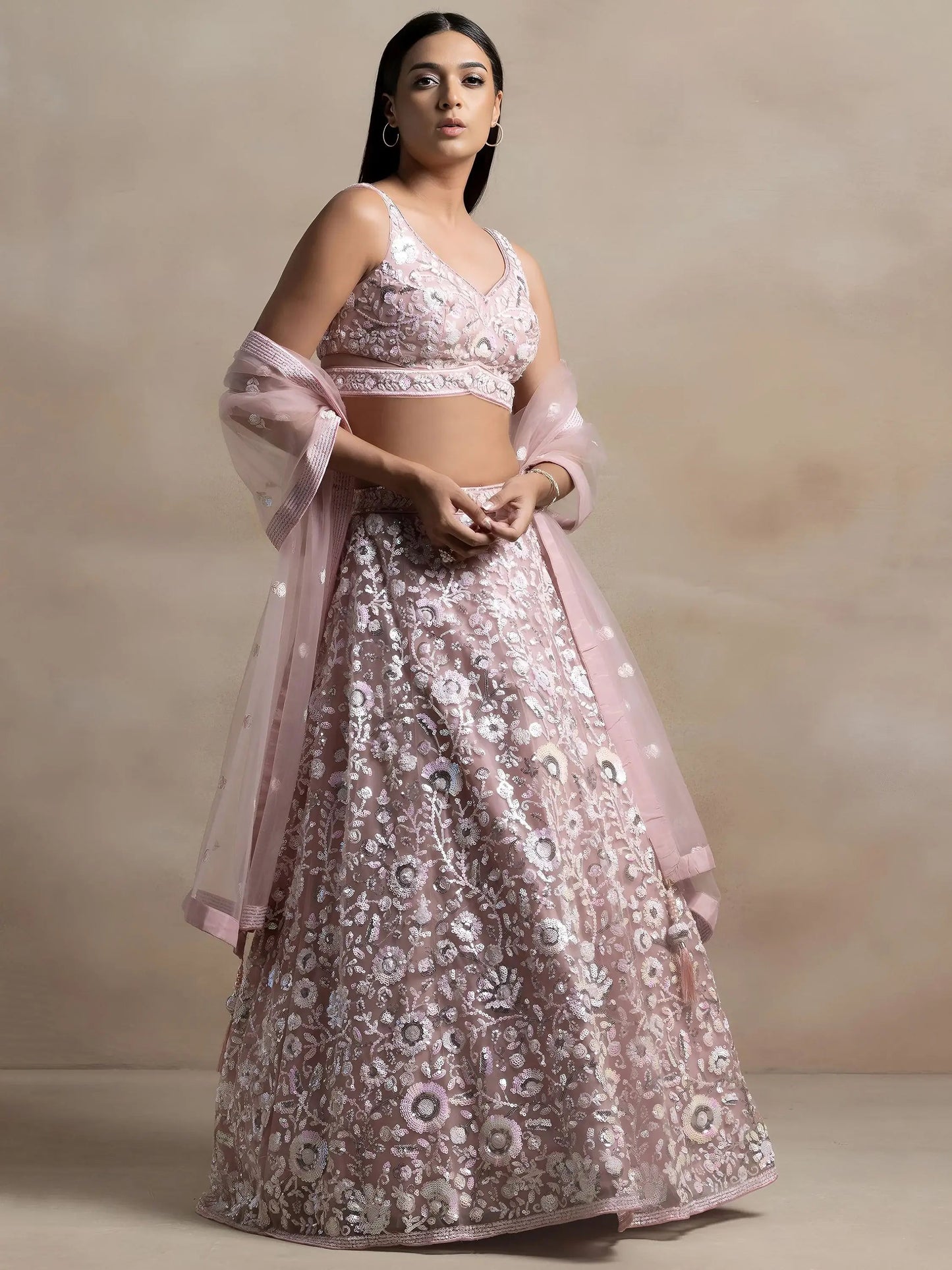 Wonderful Pink Sequins Net Party Wear Lehenga Choli With Dupatta