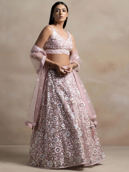 Wonderful Pink Sequins Net Party Wear Lehenga Choli With Dupatta