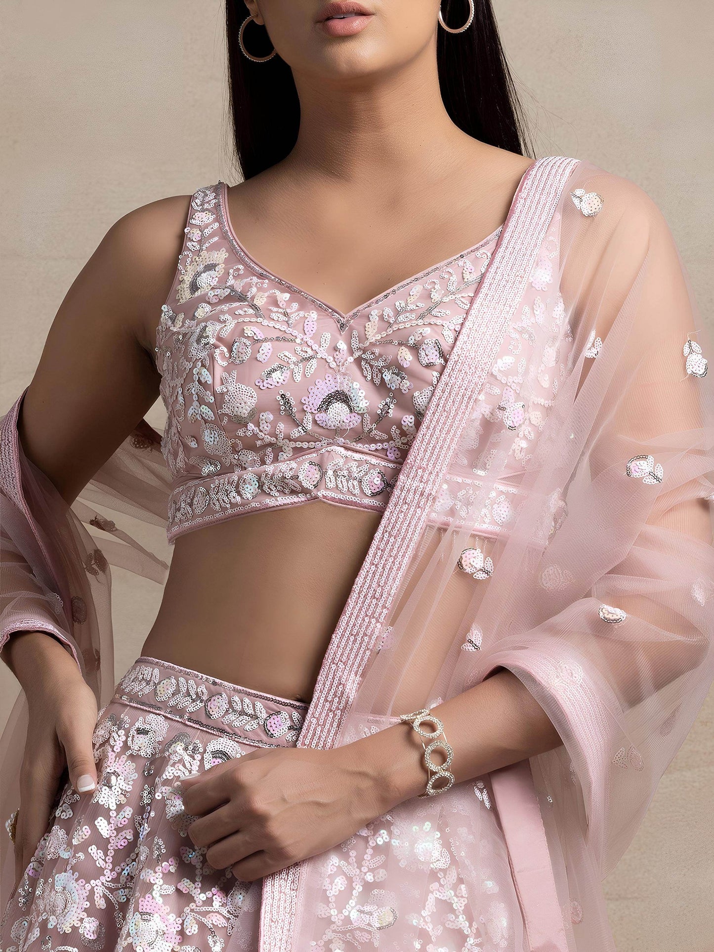 Wonderful Pink Sequins Net Party Wear Lehenga Choli With Dupatta