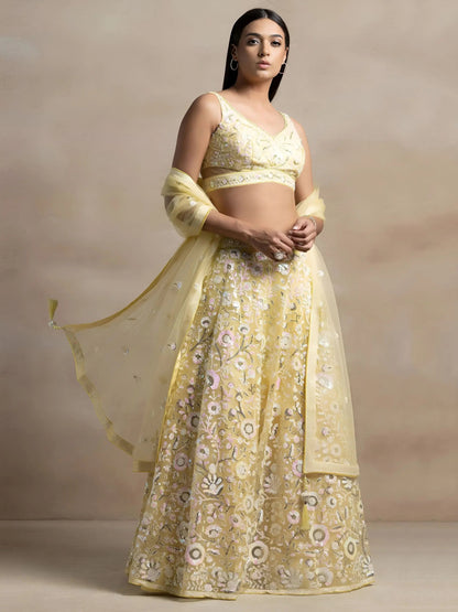 Unique Yellow Sequins Net Haldi Wear Lehenga Choli With Dupatta