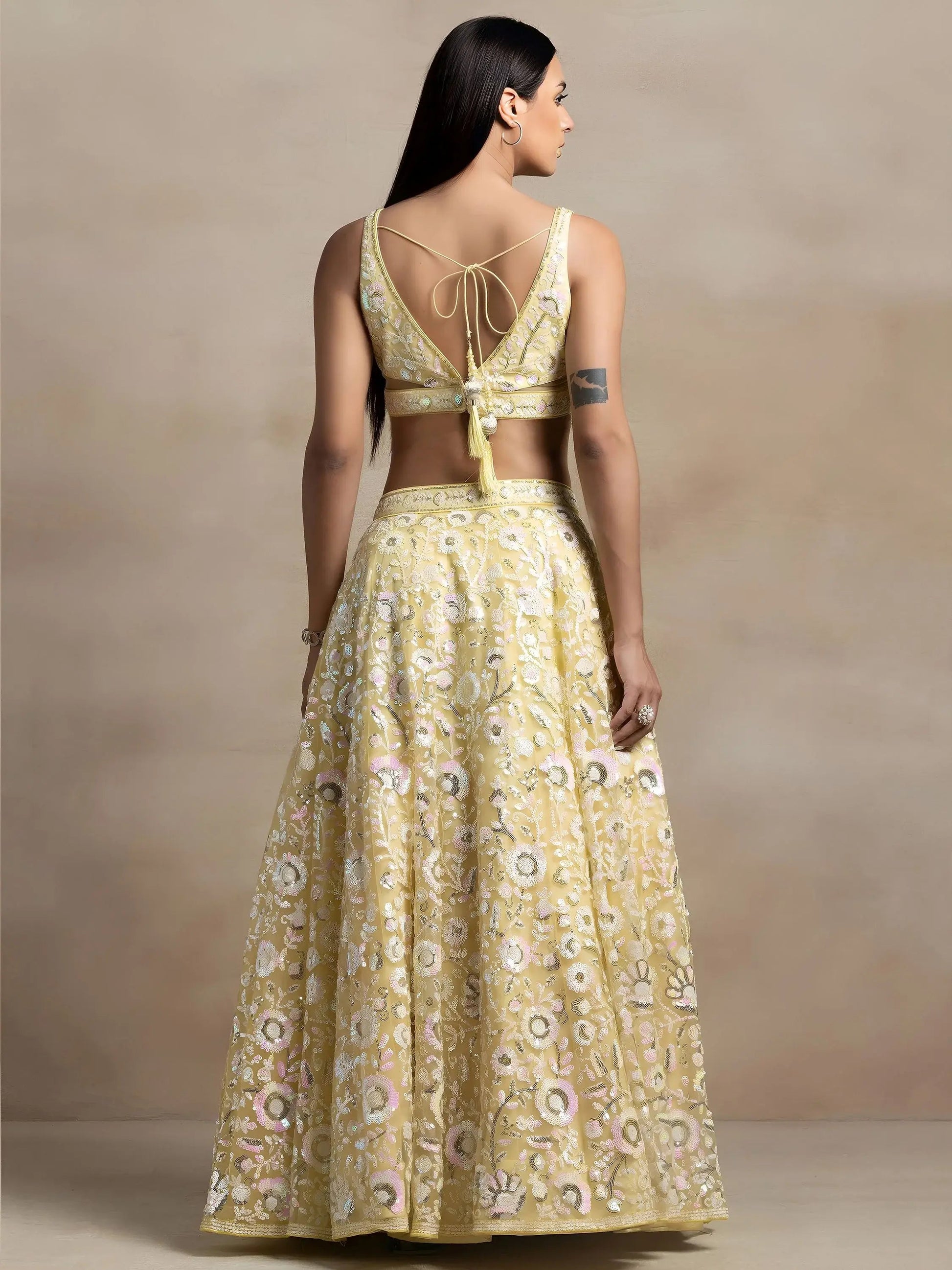 Unique Yellow Sequins Net Haldi Wear Lehenga Choli With Dupatta