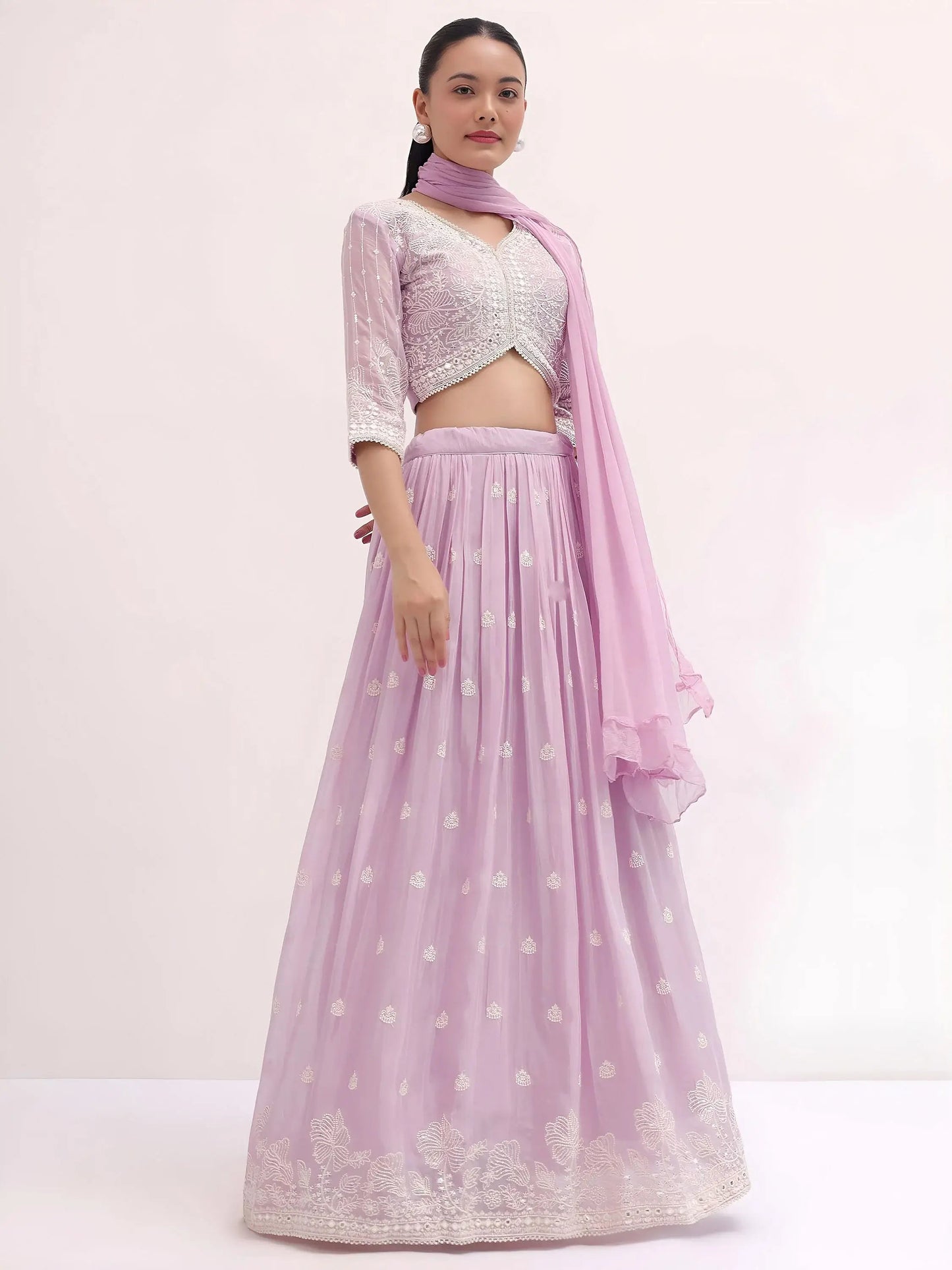 Awesome Pink Sequins Georgette Party Wear Lehenga Choli