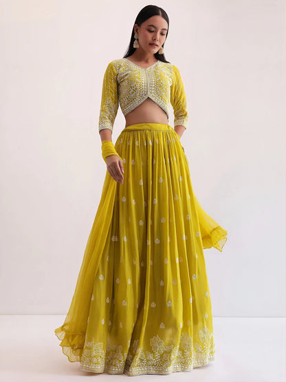 Wonderful Yellow Sequins Georgette Haldi Wear Lehenga Choli