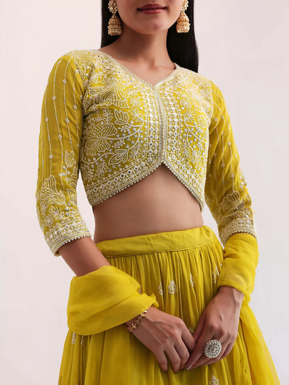 Wonderful Yellow Sequins Georgette Haldi Wear Lehenga Choli