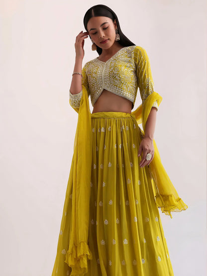 Wonderful Yellow Sequins Georgette Haldi Wear Lehenga Choli