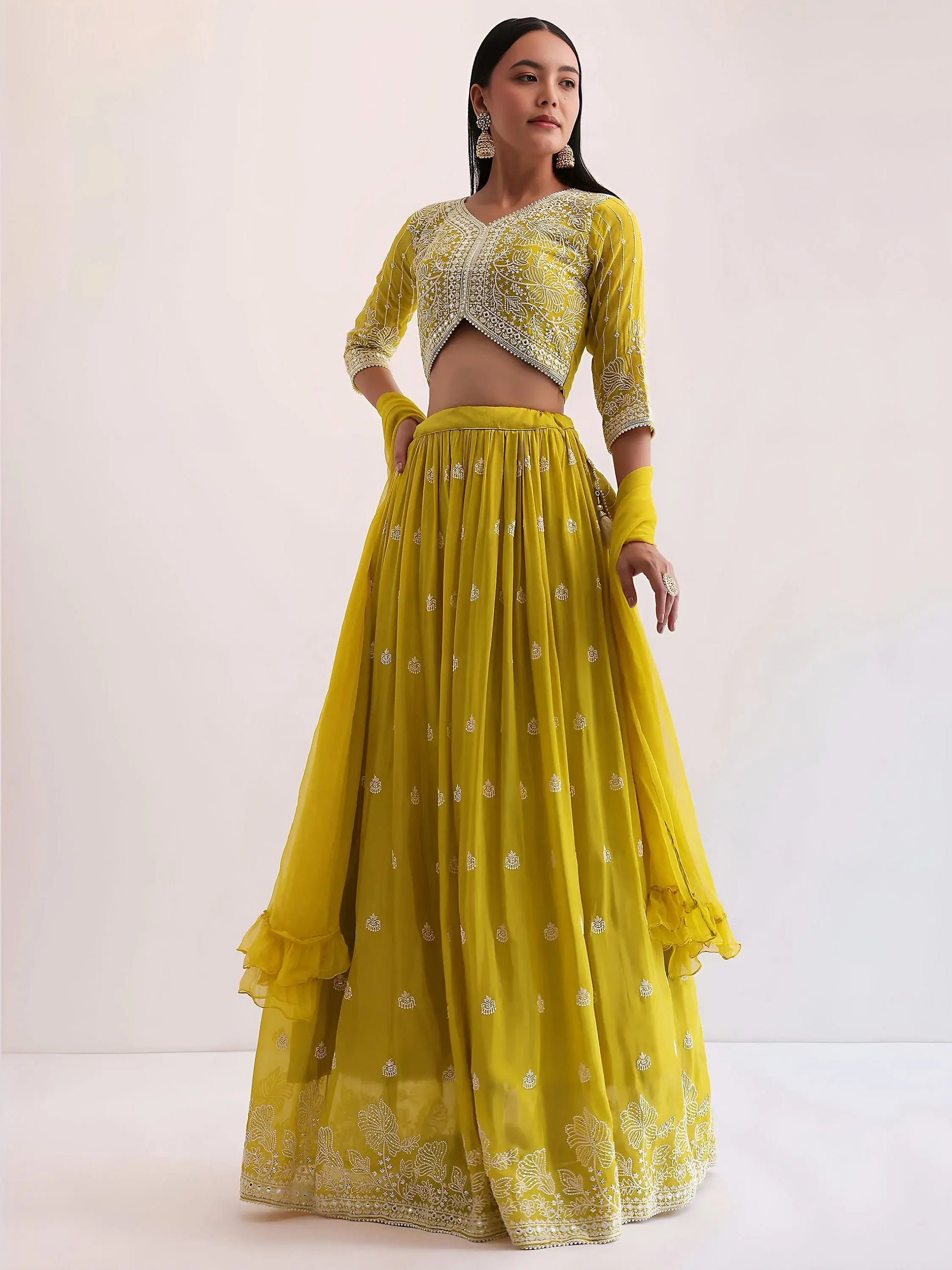 Wonderful Yellow Sequins Georgette Haldi Wear Lehenga Choli