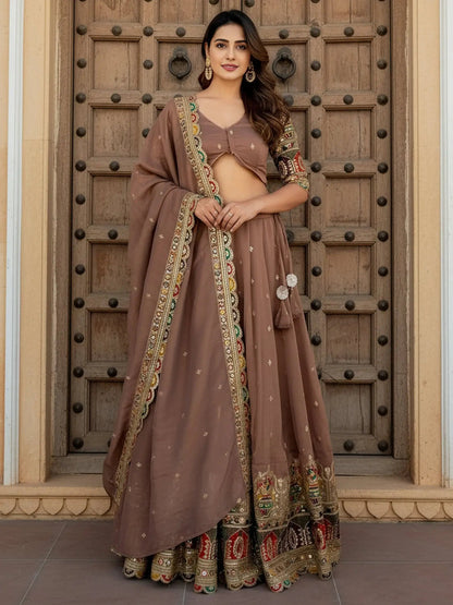 Lovable Beige Multi Thread Work Silk Event Wear Lehenga Choli With Dupatta