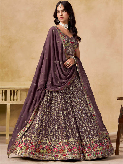 Stupendous Purple Heavy Embroidered Georgette Traditional Lehenga Choli