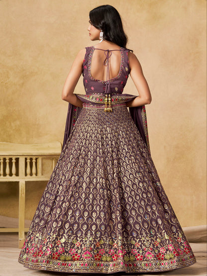 Stupendous Purple Heavy Embroidered Georgette Traditional Lehenga Choli