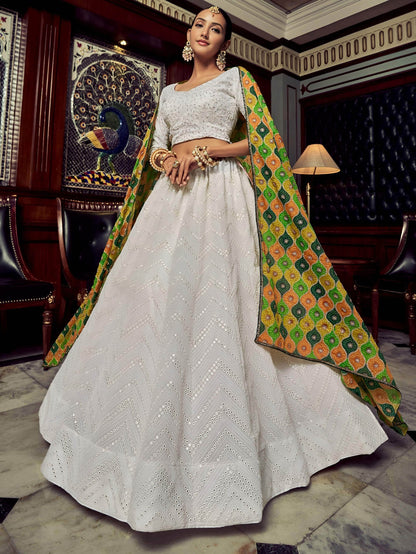 Beautiful White Sequins Georgette Function Wear Lehenga Choli With Dupatta