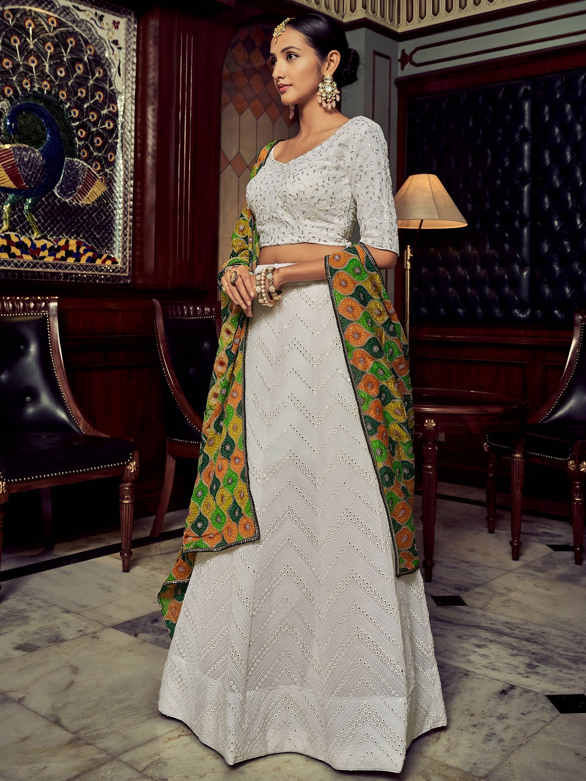 Beautiful White Sequins Georgette Function Wear Lehenga Choli With Dupatta