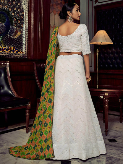 Beautiful White Sequins Georgette Function Wear Lehenga Choli With Dupatta