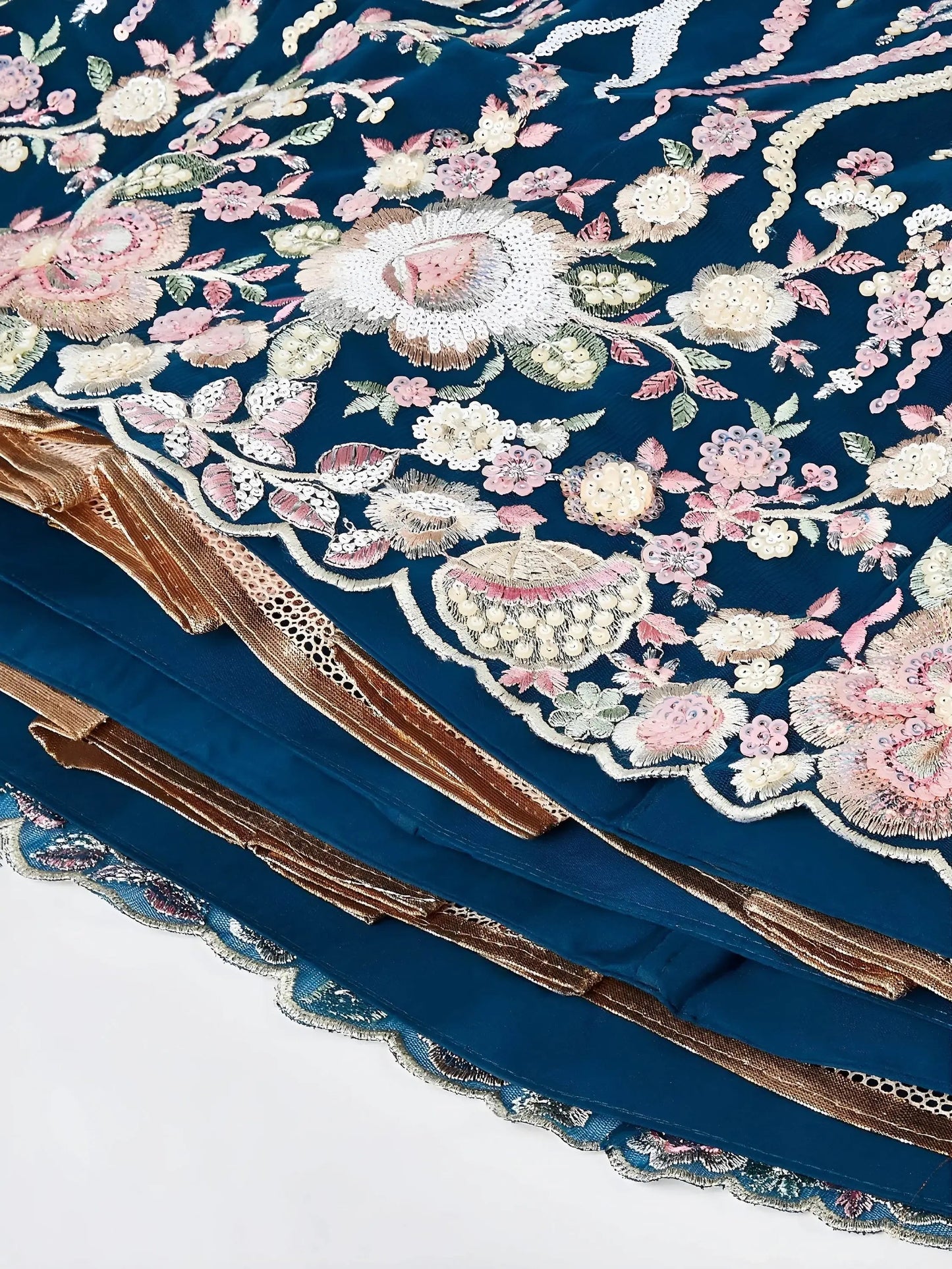 Stylish Teal Blue Floral Embroidery Net Engagement Wear Lehenga Choli