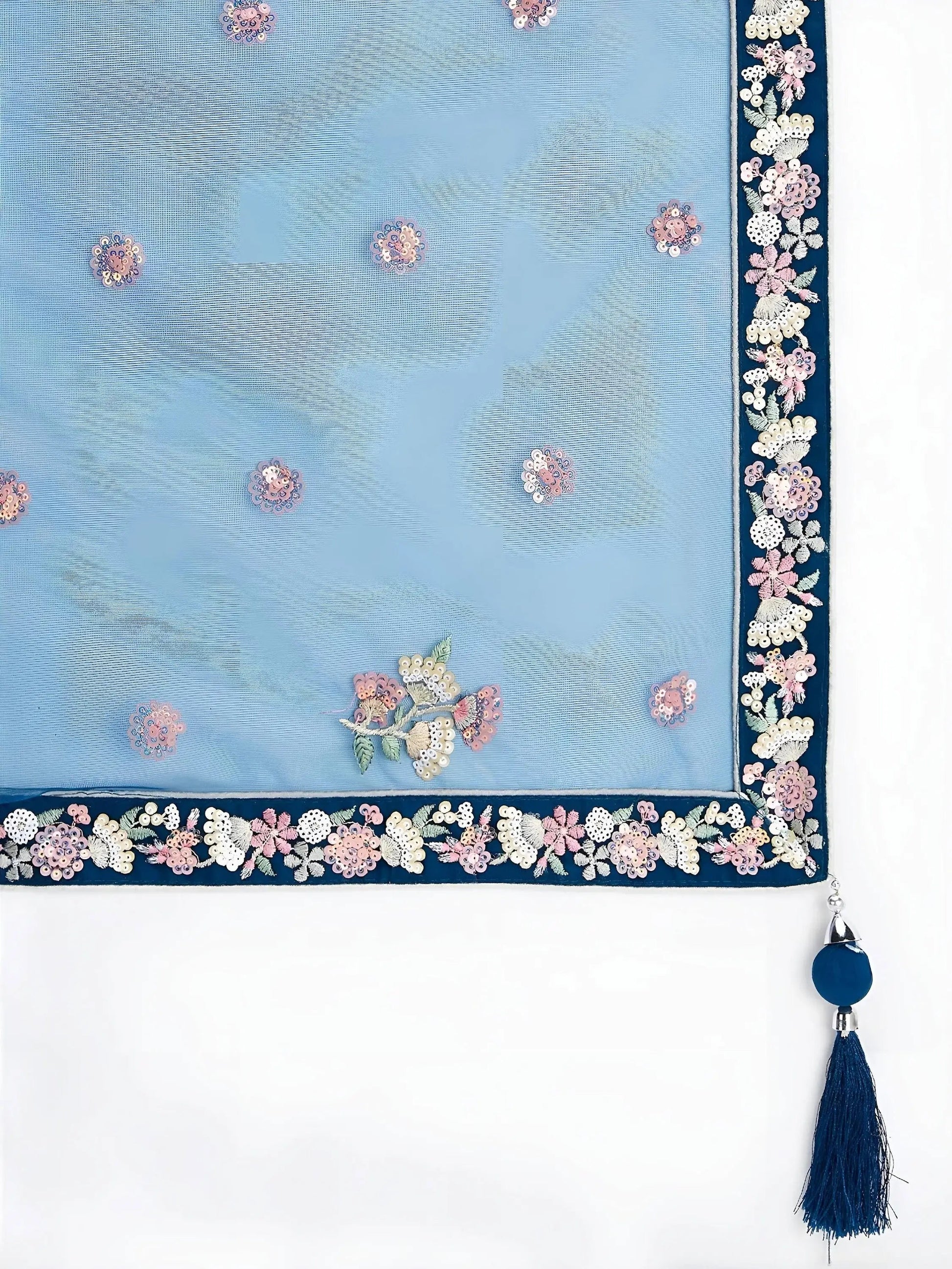 Stylish Teal Blue Floral Embroidery Net Engagement Wear Lehenga Choli