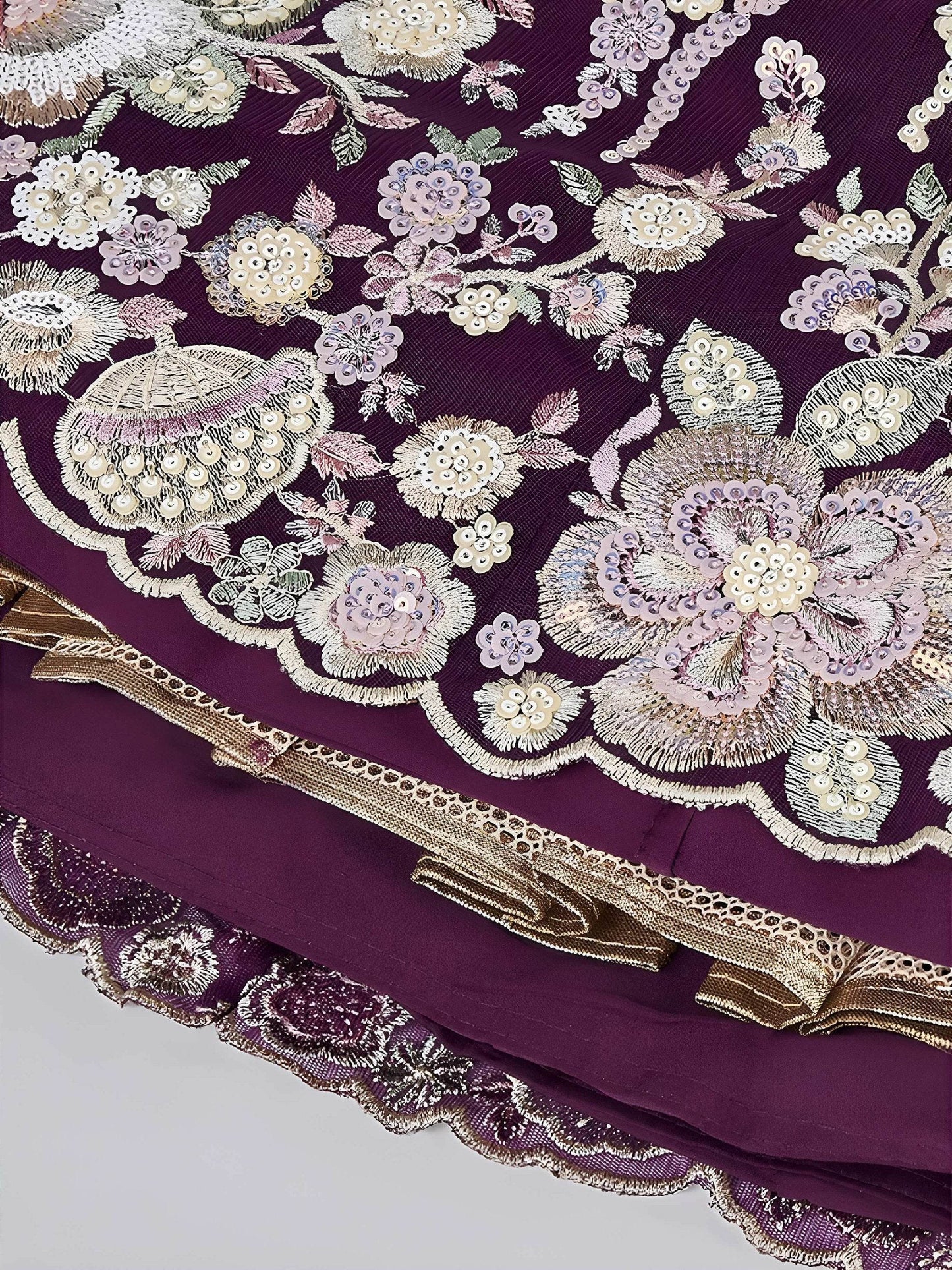 Sophisticated Wine Embroidered Net Party Wear Lehenga Choli With Dupatta