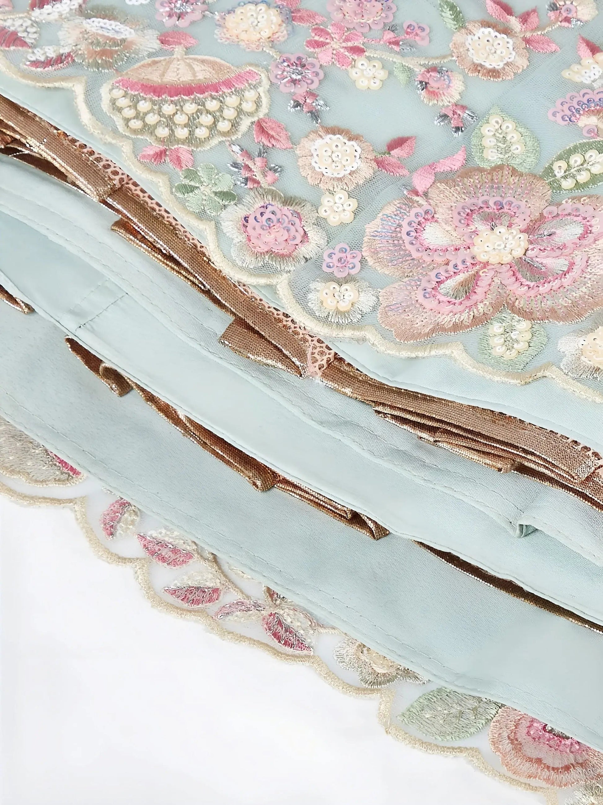 Chic Sky Blue Sequins Net Bridesmaid Lehenga Choli With Dupatta