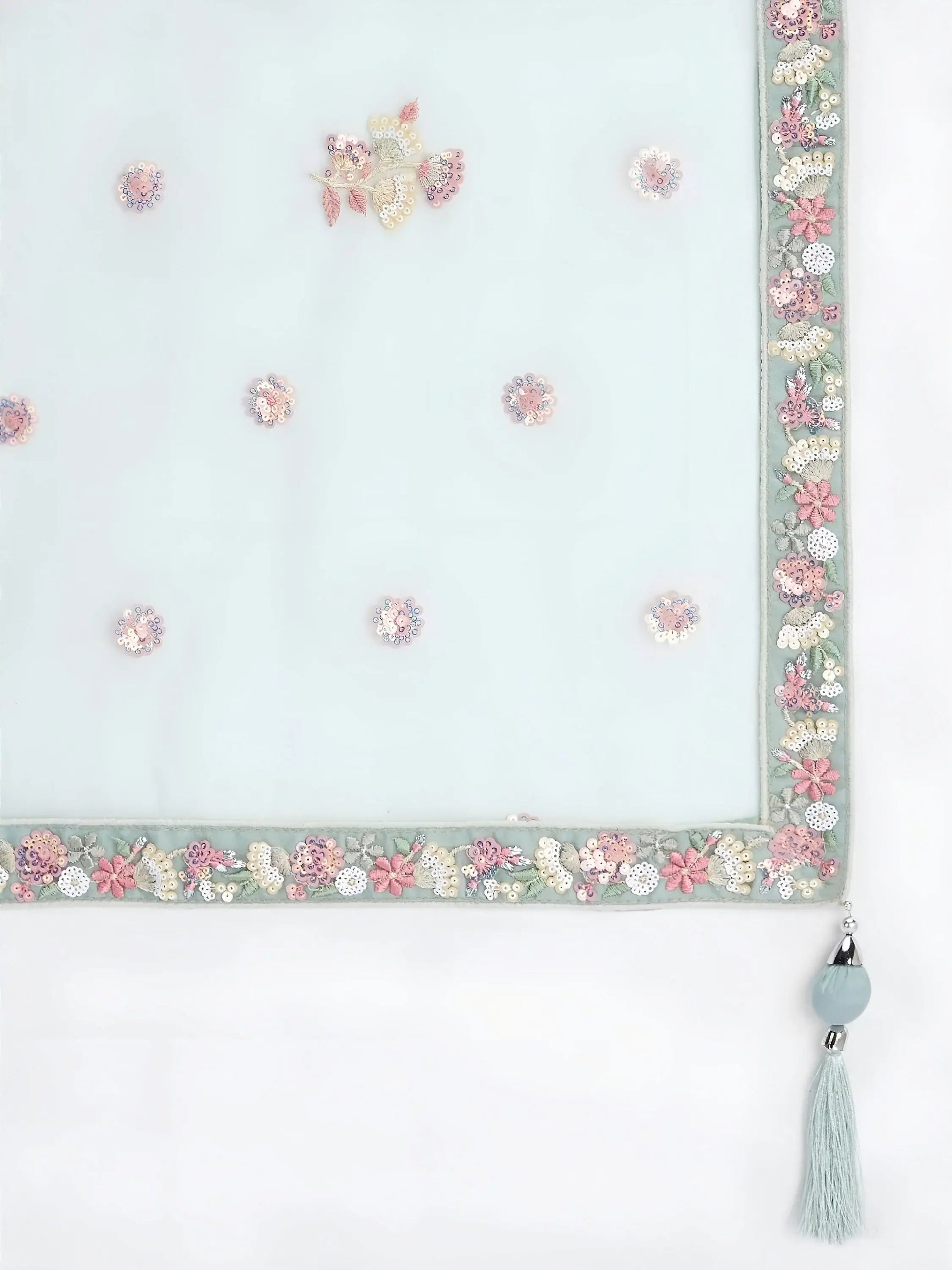 Chic Sky Blue Sequins Net Bridesmaid Lehenga Choli With Dupatta