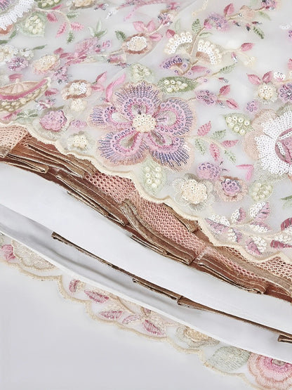 Superior White Thread Work Net Sangeet Wear Lehenga With Blouse