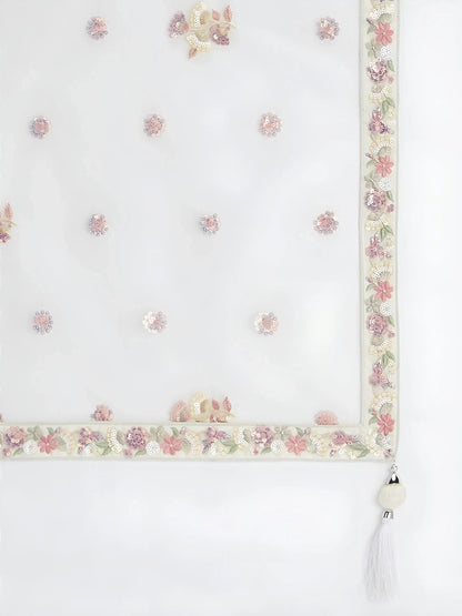 Superior White Thread Work Net Sangeet Wear Lehenga With Blouse