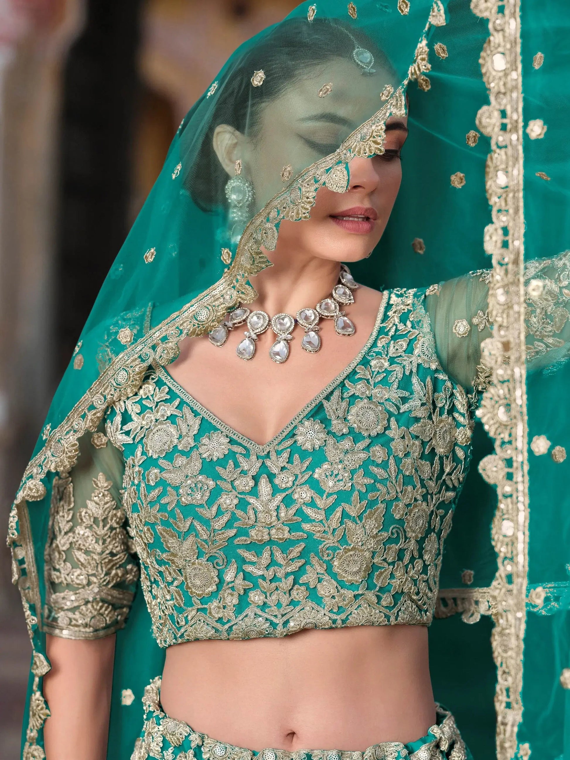 Classy Sea Green Sequins Embroidery Net Bridesmaid Lehenga Choli