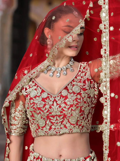 Breathtaking Red Sequins Net Bridal Wear Lehenga Choli With Dupatta