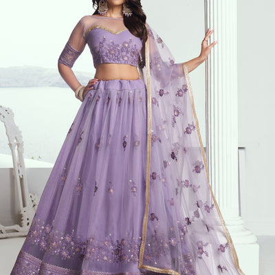 Marvelous Lavender Sequins Net Bridesmaid Lehenga Choli With Dupatta