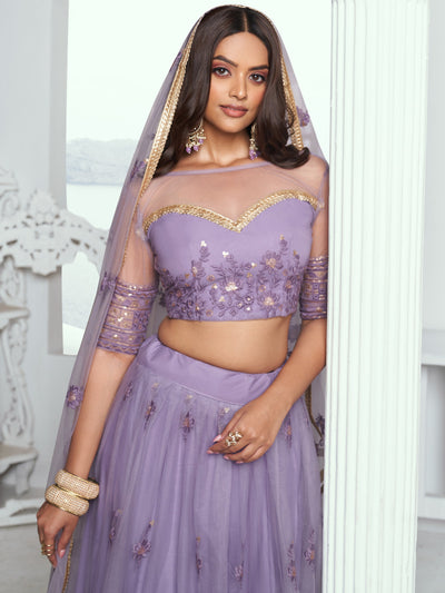 Marvelous Lavender Sequins Net Bridesmaid Lehenga Choli With Dupatta