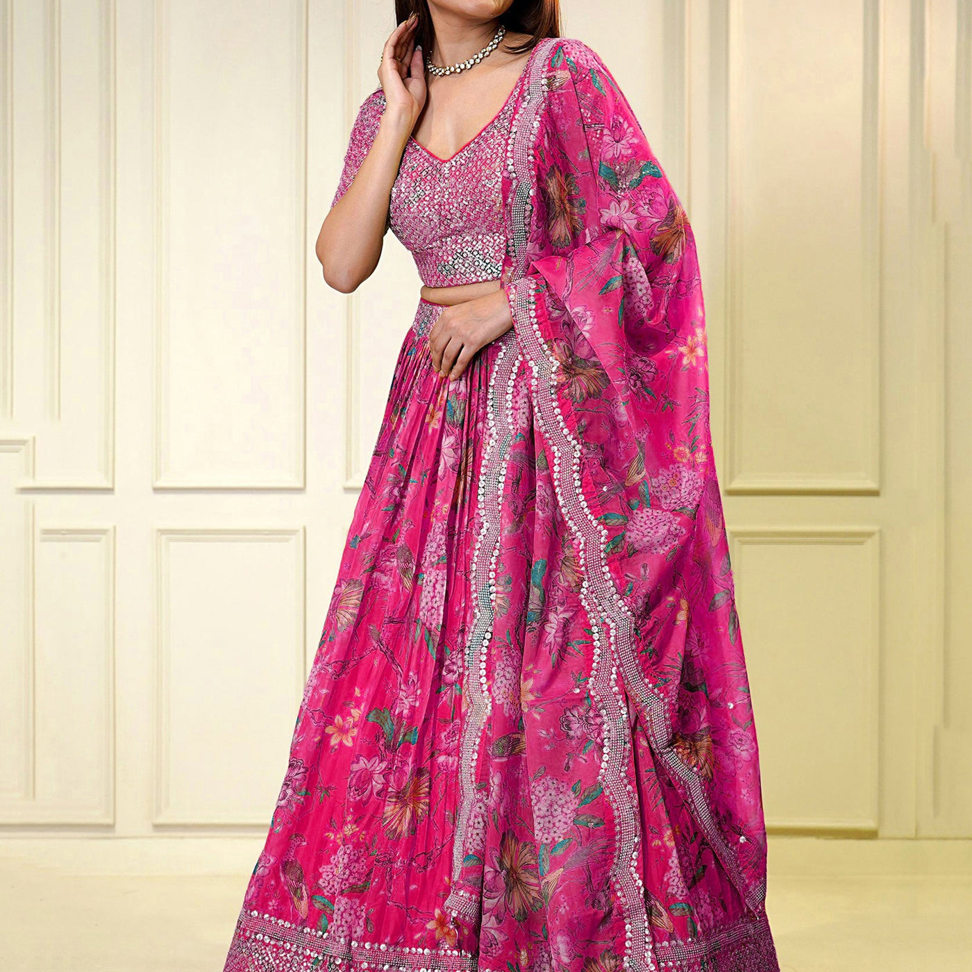 Wonderful Pink Sequins Organza Sangeet Wear Lehenga Choli