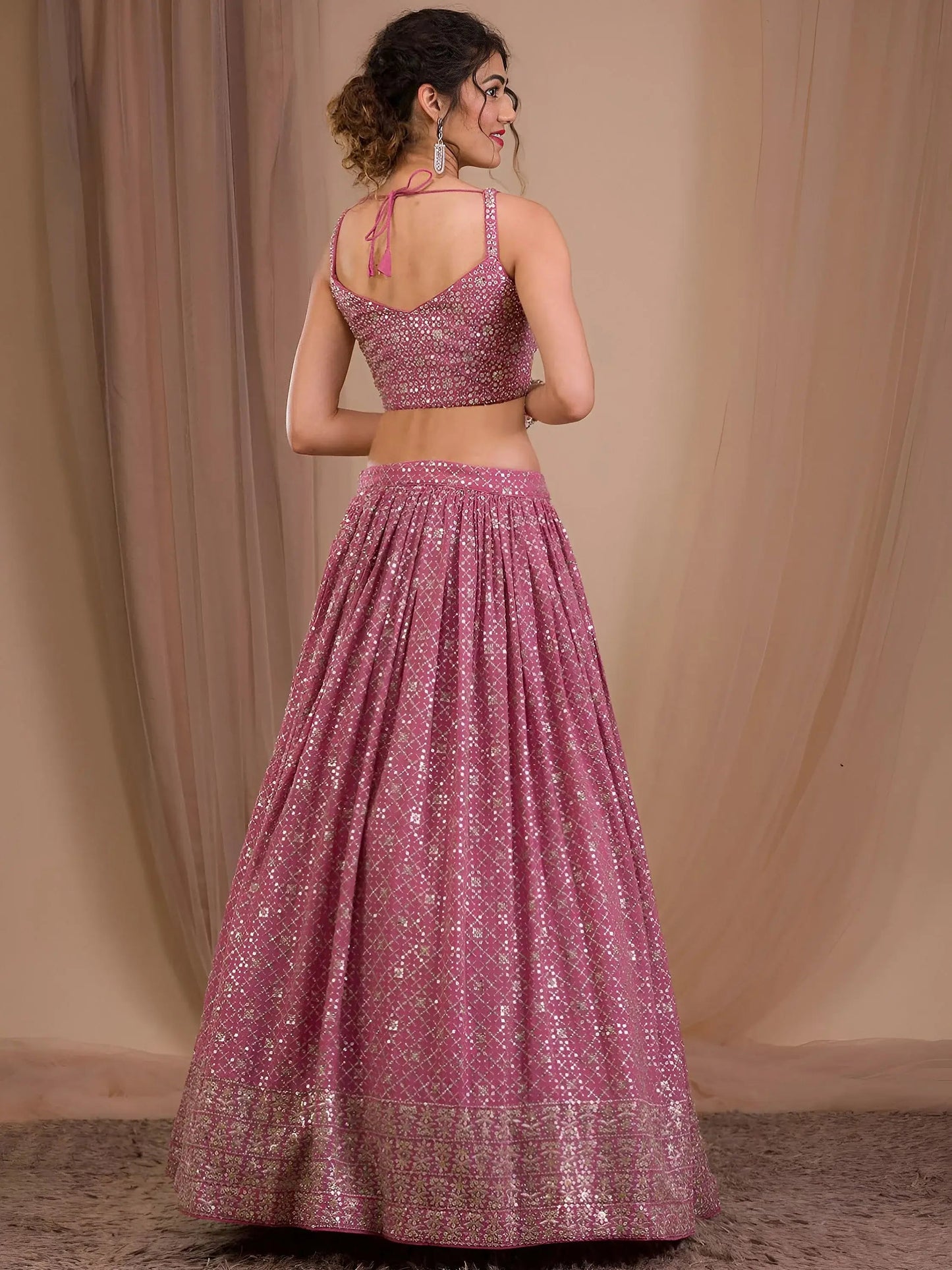 Attractive Pink Sequins Georgette Engagement Wear Lehenga Choli
