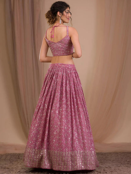 Attractive Pink Sequins Georgette Engagement Wear Lehenga Choli