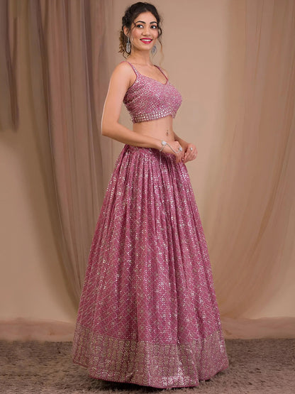 Attractive Pink Sequins Georgette Engagement Wear Lehenga Choli