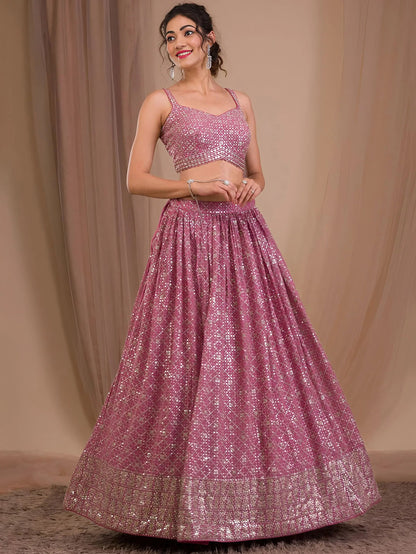 Attractive Pink Sequins Georgette Engagement Wear Lehenga Choli