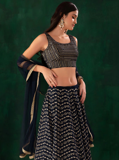 Lovely Blue Sequins Georgette Party Wear Lehenga Choli With Dupatta