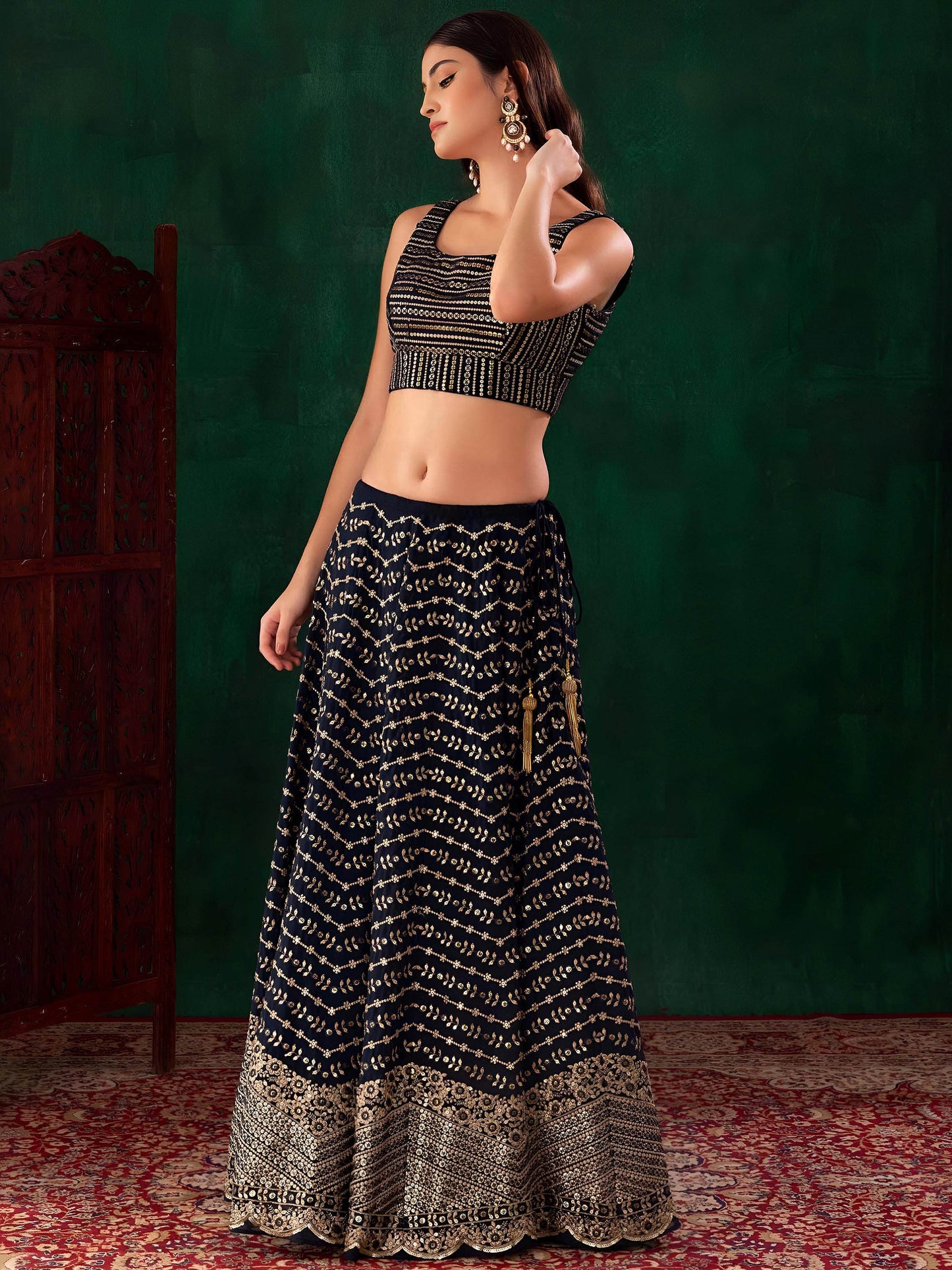 Lovely Blue Sequins Georgette Party Wear Lehenga Choli With Dupatta