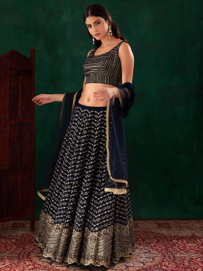 Lovely Blue Sequins Georgette Party Wear Lehenga Choli With Dupatta