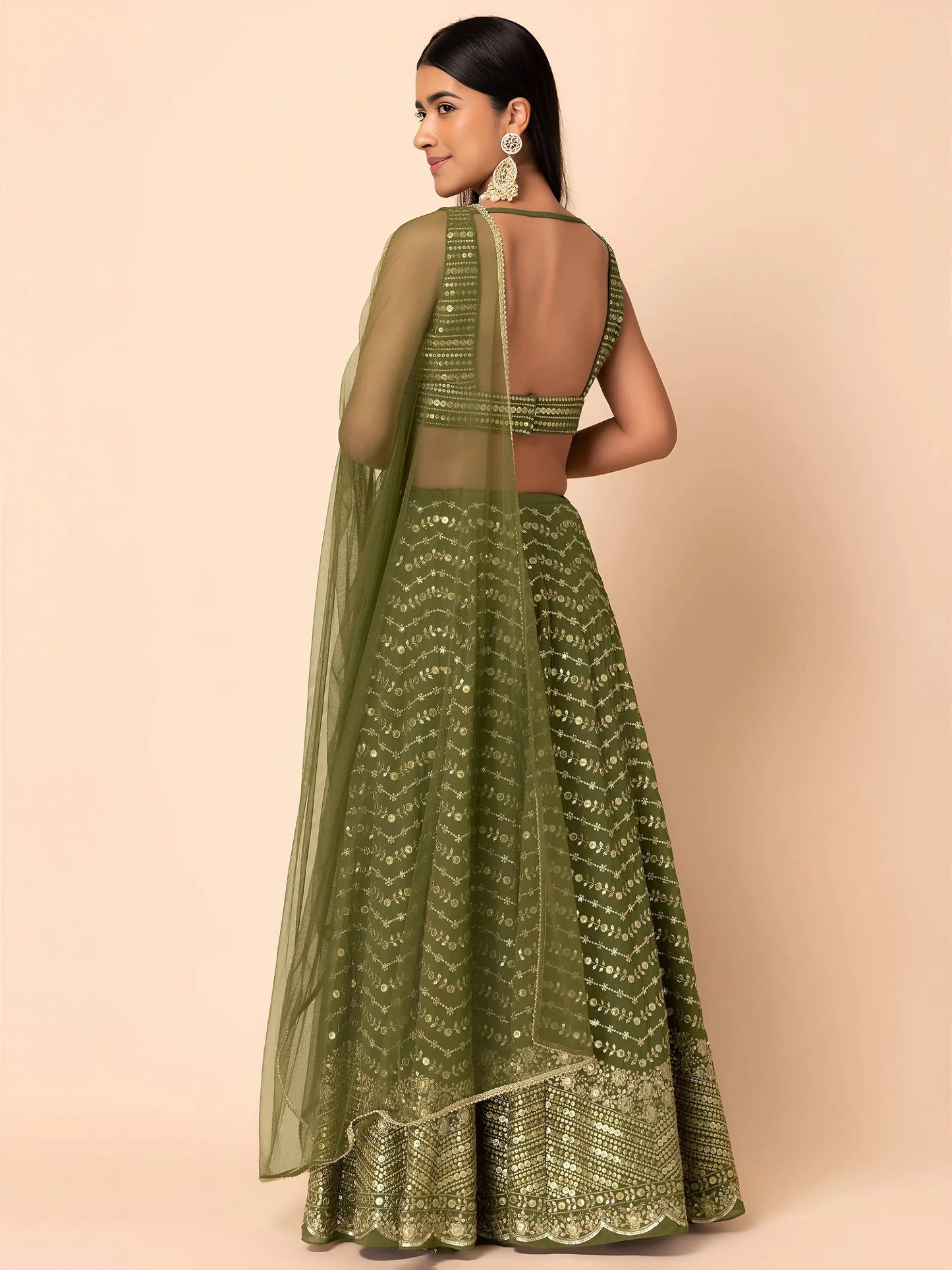 Ravishing Green Zari Embroidery Georgette Mehendi Wear Lehenga Choli
