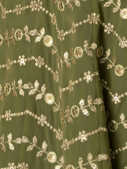 Ravishing Green Zari Embroidery Georgette Mehendi Wear Lehenga Choli