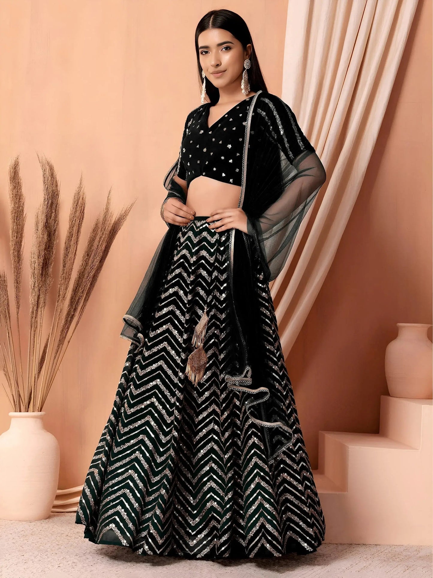 Adorable Black Zari Embroidered Georgette Event Wear Lehenga Choli