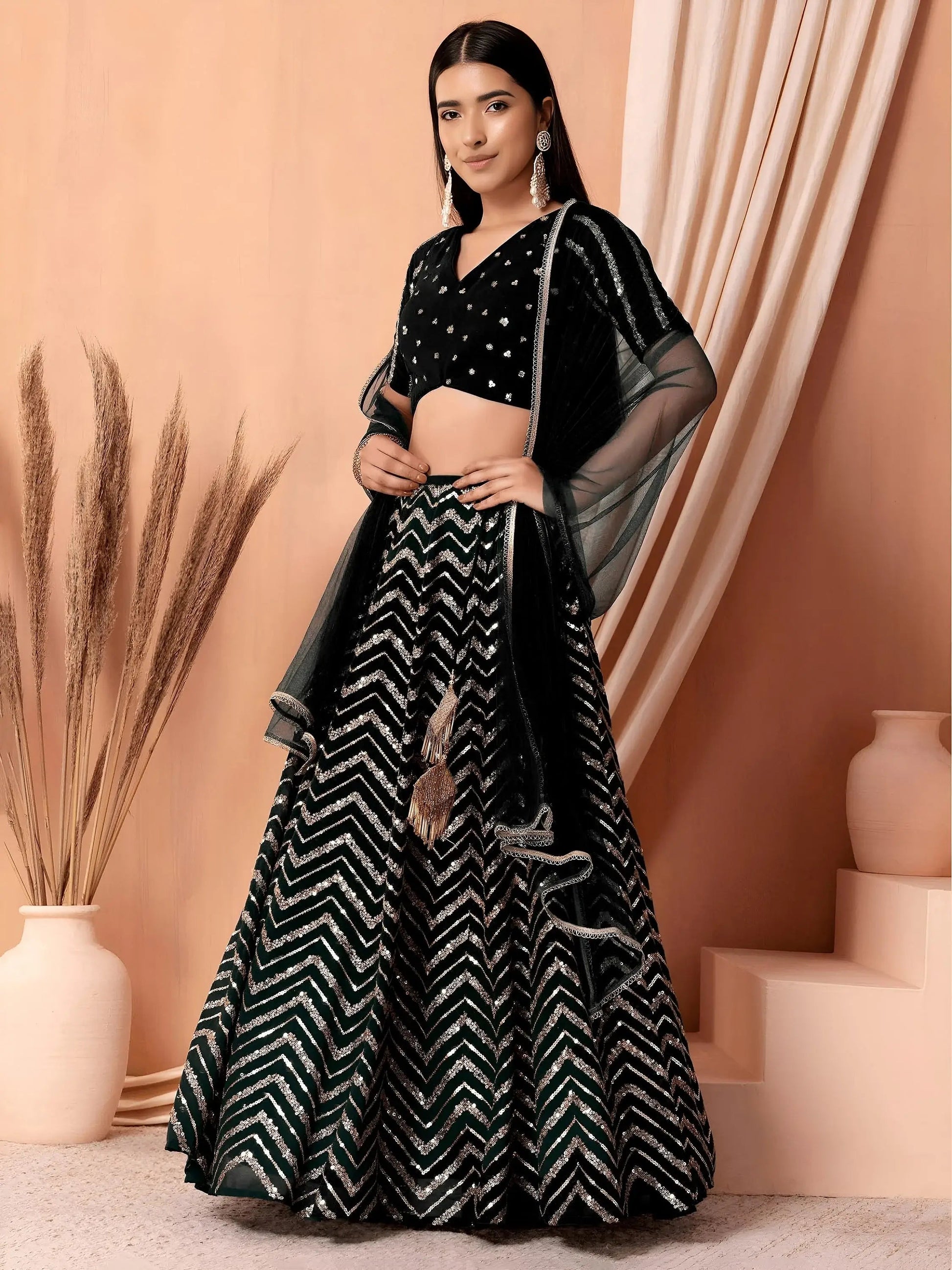 Adorable Black Zari Embroidered Georgette Event Wear Lehenga Choli