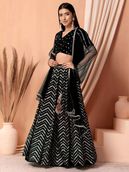 Adorable Black Zari Embroidered Georgette Event Wear Lehenga Choli